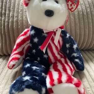 Ty Spangle Beanie Buddy Bear in Red White Navy 1999 rare